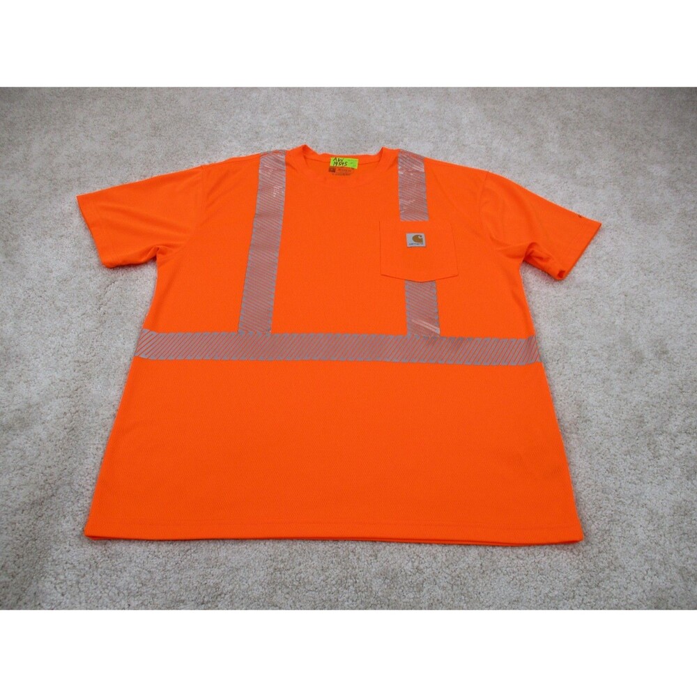 Carhartt Mens Shirt Large Relaxed Force Orange Short Sleeve High Visibility *